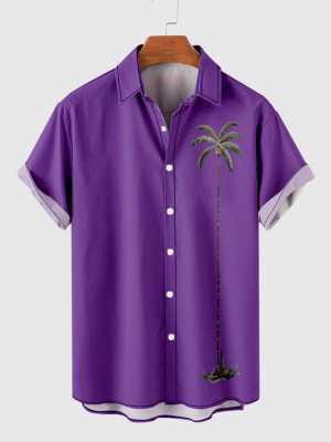 Retro BlueViolet Coconut Element Palms Print Trendy Men's Short Sleeve Shirt