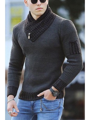 Men's Scarf Sweater Knitting Joint Long-sleeved Sweater