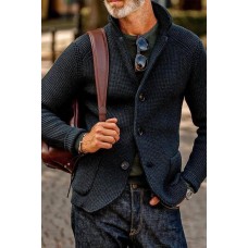 MEN'S RETRO DARK GREEN KNITTED JACKET