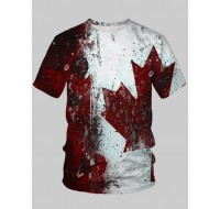 Casual Tie-dye Patchwork White Men T-shirt