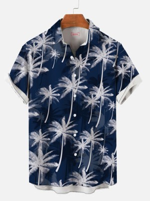 Full-Print Beach Style Hawaiian Palm Coconut Tree Printing Men's Short Sleeve Shirt