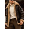 Mens Camel Bomber  Aviator Shearling Fur Pilot Hooded Brown Real Leather Winter Jacket Handmade Vintage Stylish Flying Leather Jacket