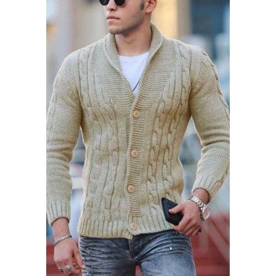 Men's Fashionable Pure Color V-neck Knit Sweater